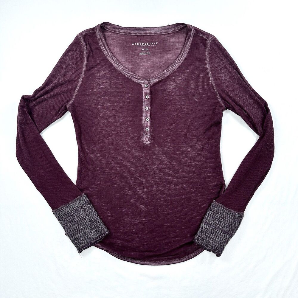 Aeropostale Henley Shirt Womens XL Red Maroon Lightweight Thermal Y2K Bella Swan